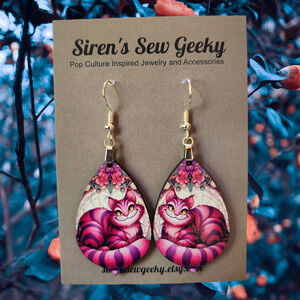 Cheshire Cat Alice in Wonderland Disney Nouveau Floral Earrings